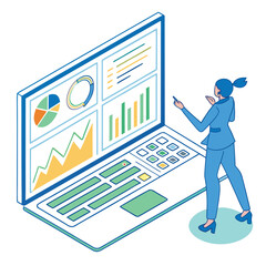 Woman analyzing financial charts on laptop screen data analysis business