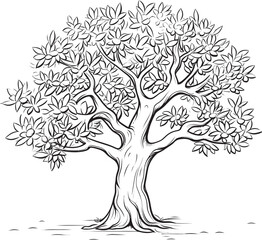 Elegant Olive Tree Black Outline Vector Art Olive Tree Black Vector Logo with Roots