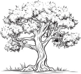 Black Olive Tree Simple Line Art Logo Olive Tree Black Vector Logo with Branch Detail