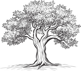 Olive Tree Vector Black Icon with Branch Details Minimal Olive Tree Black Silhouette Logo Icon