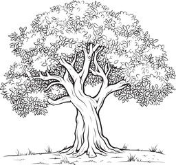 Olive Tree Black Vector Logo with Roots Detail Elegant Olive Tree Vector Black Silhouette Icon