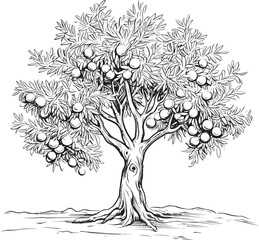 Elegant Olive Tree Black Outline Logo Olive Tree Black Vector Logo with Fronds