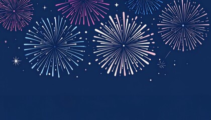 花火 打ち上げ花火 祭り 祝祭 夏 夜空 イラストレーション 爆発 放射状 幾何学 パステルカラー 線 輝き きらめき 星 パーティー 明るい ポップ 楽しい 伝統