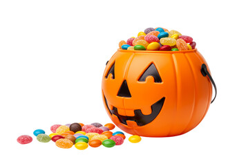Pumpkin Container Filled with Assorted Candies on White Background