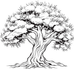 Olive Tree Black Vector Logo with Branch Silhouette Olive Tree Black Line Art Vector Logo