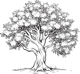 Olive Tree Vector Black Logo with Leaf Detail Olive Tree Black Vector Icon with Branch Detail