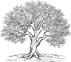 Olive Tree Black Vector Logo with Leaf Silhouette Olive Tree Black Vector Icon with Roots Detail