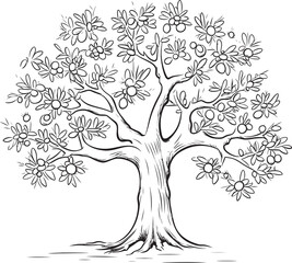 Olive Tree Black Line Art Vector Logo Olive Tree Black Vector Logo with Branch Silhouette