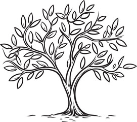 Olive Tree Black Vector Icon with Leaves Design Olive Tree Black Silhouette Vector Logo