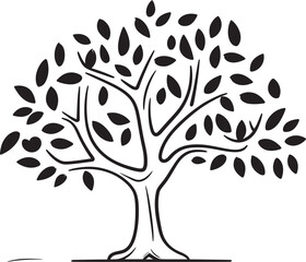 Olive Tree Black Vector Logo with Branch Silhouette Olive Tree Black Vector Icon with Leaves Design