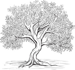 Olive Tree Black Vector Icon with Roots Detail Olive Tree Black Line Art Vector Logo