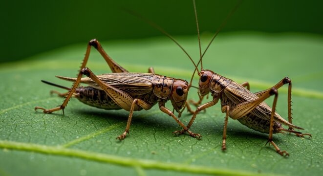 Close-up of two crickets