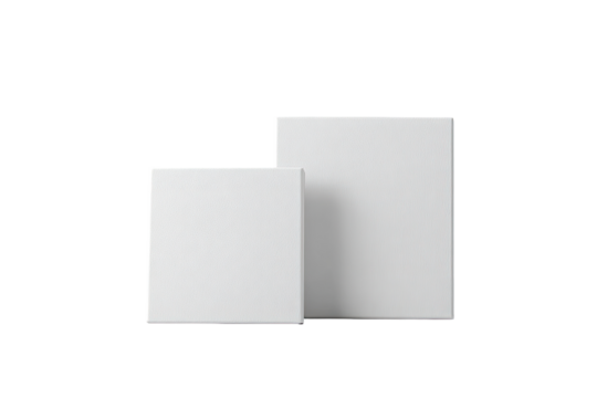 Two blank white squares, one larger than the other, on a black background