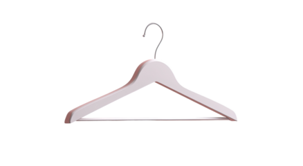 A simple, stylized, light-gray/white plastic hanger, angled slightly downwards.  Rounded shoulders and a curved hook
