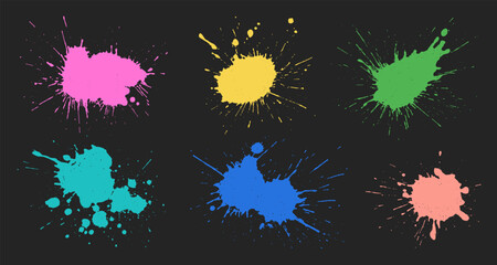 Grunge splatter paint splash abstract ink drops scribbles grungy set colorful 01.eps