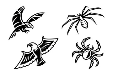 Obraz premium vector set of black and white birds