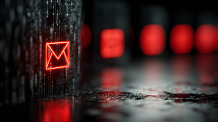 Cybersecurity Awareness Glowing Red Email on Illuminated Binary Background with Encryption Code