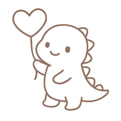 Fototapeta premium Cute dinosaur holding heart balloon adorable cartoon character love and friendship concept simple line art illustration