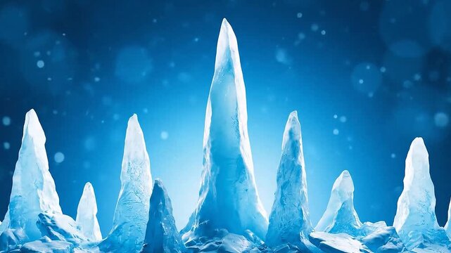 Captivating abstract ice pillars in azure blue background with sparkling particles