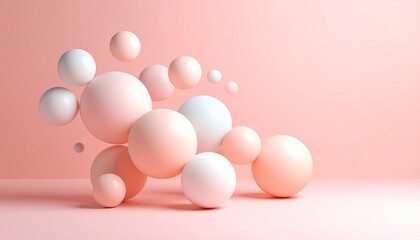 Fototapeta premium Delicate Pastel Spheres Floating Harmoniously Against Coral Gradient Backdrop