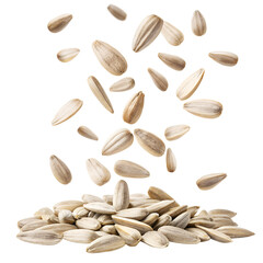 peeled sunflower seeds falling in the air on white background png