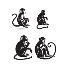  Monkey animal silhouette isolated on white background minimalist monkey vector illustration