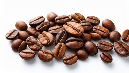 Naklejka premium isolated coffee beans diverse variety white background design concept high resolution