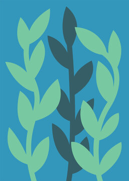 Minimalist poster with seaweed. Natural illustration in flat style.