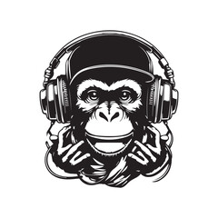 Beautiful Black And White Hip Hop Monkey With Headphone On Transparent Background