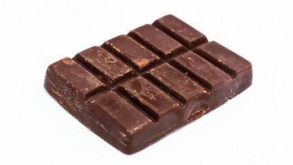 A close-up shot of a rectangular chocolate bar, isolated on white.