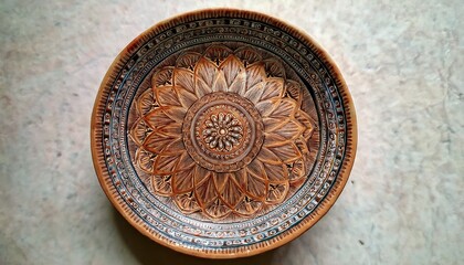 Obraz premium handmade ceramic mandala with earthy tones and traditional carved texture m cultural craft inspired design for artisan branding packaging and mindful editorial use