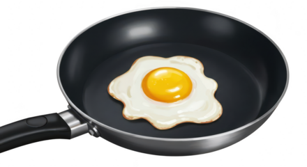 Fried egg in a pan isolated on transparent background, perfect for breakfast time