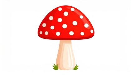 Whimsical Red Mushroom with White Spots Isolated on a Clean White Backdrop