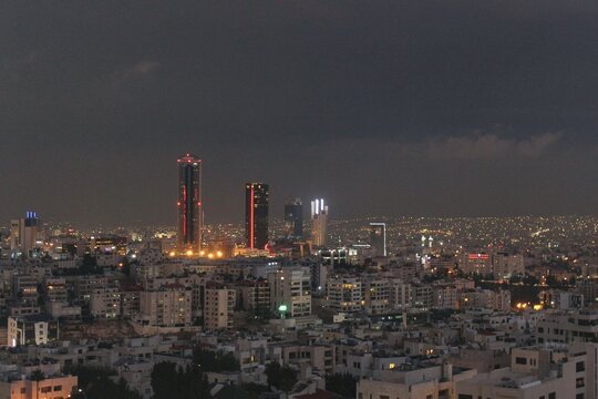 Amman City Skyline at Night: Abdali Area