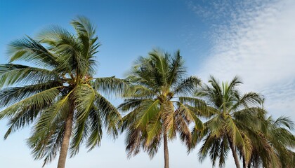 three palm trees are standing in a row