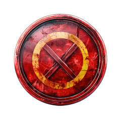 Fototapeta premium Red and Yellow Round Shield with Crossed Swords, Symbolizing Protection, Defense on transparent background