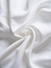 Wrinkled White Linen Fabric with Textured Surface in Spiral Design