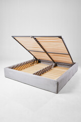 Modern Hydraulic Lift Storage Bed Frame With Upholstered Light Gray Fabric