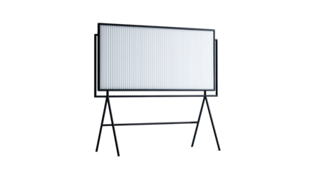 A modern, black-framed interactive whiteboard on a simple stand