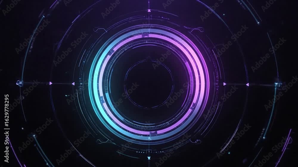 Poster futuristic digital hud interface graphic animation in neon color scheme on black background