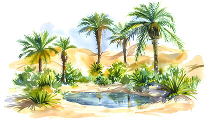 Fototapeta premium watercolor painting of a lush desert oasis
