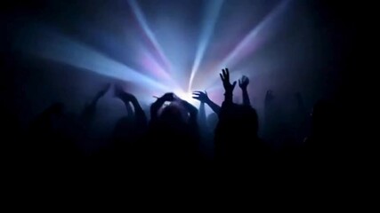 Party crowd silhouette dancing with lights music event atmosphere