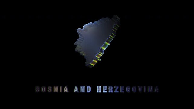 Rotating hologram of bosnia and herzegovina map on black background