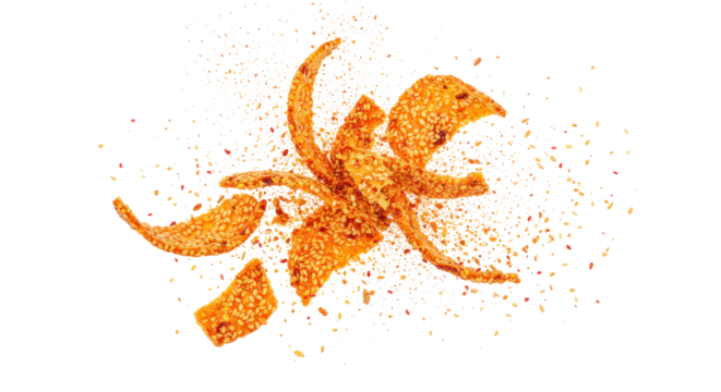 Abstract Orange Pixelated Floral Element Isolated on Black Background With Transparent Elements Displaying Artistic Design