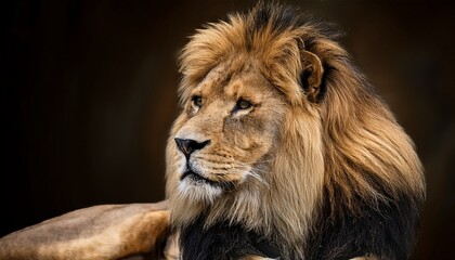 Fototapeta premium majestic golden lion with black mane sitting digitally illustrated
