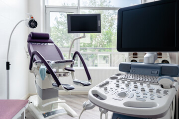 Interior of hospital room with ultrasound machine