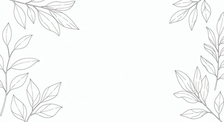 Obraz premium A delicate whisk of hand-drawn botanical leaves creating an elegant corner frame on a white background.