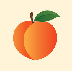 Vibrant Peach with Green Leaf Flat, Gradient Illustration