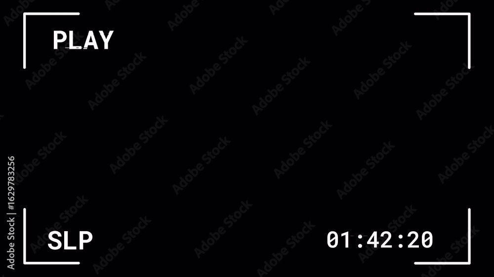 Poster retro video cassette recorder playback screen on a black background. nostalgic vintage camcorder vie