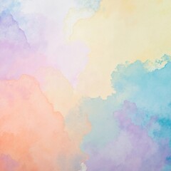 Obraz premium A vibrant painting showcasing fluffy white clouds drifting across a bright blue sky, with soft brushstrokes creating a serene and dreamy atmosphere.